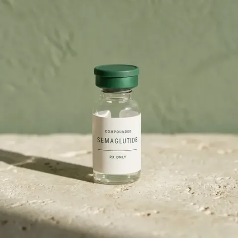 Stylized vial labeled compounded semaglutide